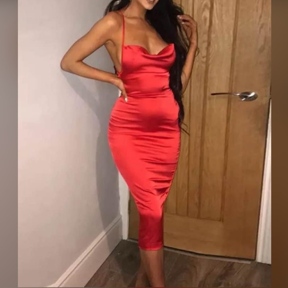 Red lace up dress